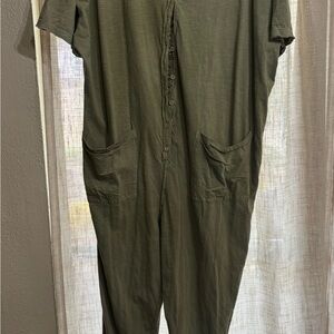 Free People Olive Jumpsuit with Button Front